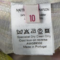 مملوكة مسبقًا Matthew Williamson Mutlicolor Printed Silk Lurex Detail Long Sleeve Dress M