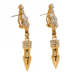 Mawi Crystals Rose Gold Plated Pave Spikes Dangle Earrings