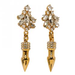 Mawi Crystals Rose Gold Plated Pave Spikes Dangle Earrings