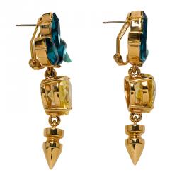 Mawi Yellow Blue Crystal Embellished Rose Gold Plated Spike Dangle Earrings