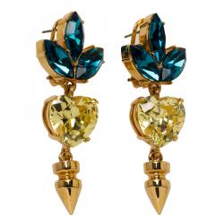 Mawi Yellow Blue Crystal Embellished Rose Gold Plated Spike Dangle Earrings