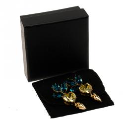 Mawi Yellow Blue Crystal Embellished Rose Gold Plated Spike Dangle Earrings