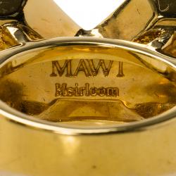 Mawi Heirloom Collection Pink & Green Octagon Bezel Yellow Gold Plated Cocktail Ring Size 55