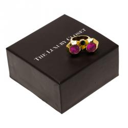 Mawi Heirloom Collection Pink & Green Octagon Bezel Yellow Gold Plated Cocktail Ring Size 55