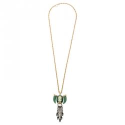 Mawi Heirloom Tusk Cameo Crystals Long Gold Tone Pendant Necklace