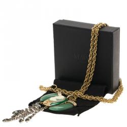 Mawi Heirloom Tusk Cameo Crystals Long Gold Tone Pendant Necklace