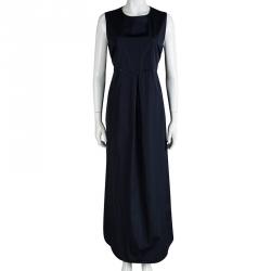 Pre Owned 'S Max Mara Navy Blue Cotton Embellished Waist Detail Sleeveless Maxi Dress L