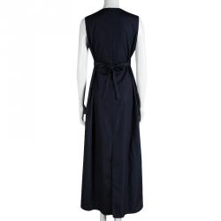 Pre Owned 'S Max Mara Navy Blue Cotton Embellished Waist Detail Sleeveless Maxi Dress L