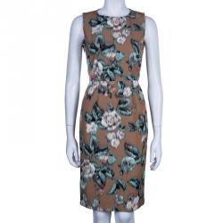 Pre Owned Max Mara Studio Beige Pinne Floral Shift Dress S