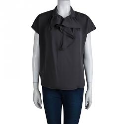 Pre Owned Max Mara Dark Grey Ruffle Detail Top L