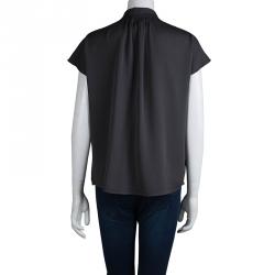 Pre Owned Max Mara Dark Grey Ruffle Detail Top L