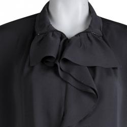 Pre Owned Max Mara Dark Grey Ruffle Detail Top L