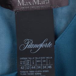 Pre Owned Max Mara Teal Blue Sheer Silk Chiffon Asymmetric Maxi Dress L