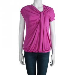Pre Owned MaxMara Studio Pink Knit Draped Top M 