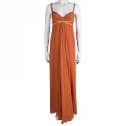 Pre Owned Max Mara Orange Silk Chiffon Sleeveless Maxi Dress S