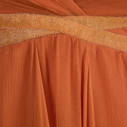 Pre Owned Max Mara Orange Silk Chiffon Sleeveless Maxi Dress S