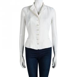 Pre Owned Max Mara Off White Linen Button Front Sleeveless Jacket M
