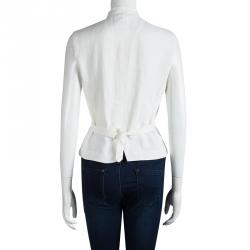 Pre Owned Max Mara Off White Linen Button Front Sleeveless Jacket M
