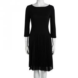 Pre Owned Max Mara Studio Black Long Sleeve Plisse Bottom Dress M