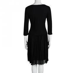 Pre Owned Max Mara Studio Black Long Sleeve Plisse Bottom Dress M