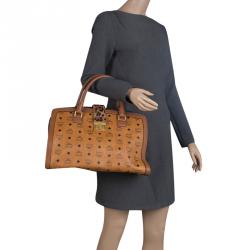 MCM Cognac Coated Canvas Calfhair Detailed Tote