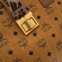 MCM Cognac Coated Canvas Calfhair Detailed Tote