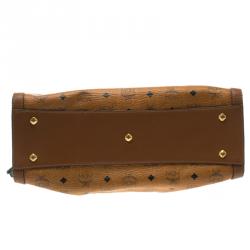 MCM Cognac Coated Canvas Calfhair Detailed Tote