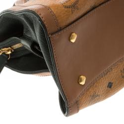 MCM Cognac Coated Canvas Calfhair Detailed Tote