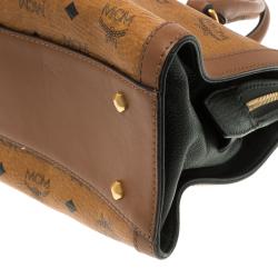 MCM Cognac Coated Canvas Calfhair Detailed Tote