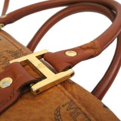 MCM  Brown Conyac Visetos Boston Bag 