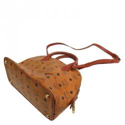 Pre Owned MCM Cognac Visetos Coated Canvas Medium Heritage Bowler Top handle Bag