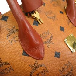 Pre Owned MCM Cognac Visetos Coated Canvas Medium Heritage Bowler Top handle Bag