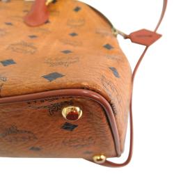 Pre Owned MCM Cognac Visetos Coated Canvas Medium Heritage Bowler Top handle Bag