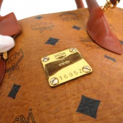Pre Owned MCM Cognac Visetos Coated Canvas Medium Heritage Bowler Top handle Bag
