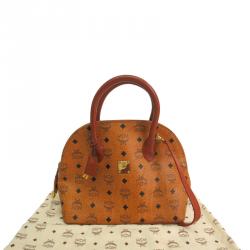 Pre Owned MCM Cognac Visetos Coated Canvas Medium Heritage Bowler Top handle Bag