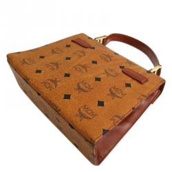 Pre Owned MCM Cognac Visetos Coated Canvas Heritage Top Handle Bag