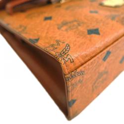 Pre Owned MCM Cognac Visetos Coated Canvas Heritage Top Handle Bag