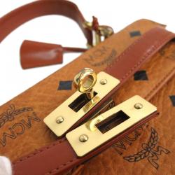 Pre Owned MCM Cognac Visetos Coated Canvas Heritage Top Handle Bag