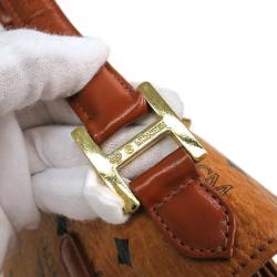 Pre Owned MCM Cognac Visetos Coated Canvas Heritage Top Handle Bag