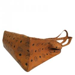 Pre Owned MCM Cognac Visetos Coated Canvas Medium Heritage Top Zip Shopper Tote
