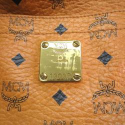 Pre Owned MCM Cognac Visetos Coated Canvas Medium Heritage Top Zip Shopper Tote