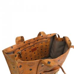 Pre Owned MCM Cognac Visetos Coated Canvas Medium Heritage Top Zip Shopper Tote