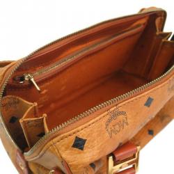 MCM Cognac Visetos Coated Canvas Heritage Boston