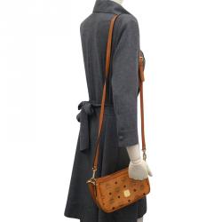 MCM Cognac Visetos Coated Canvas Heritage Zip Up Crossbody Bag