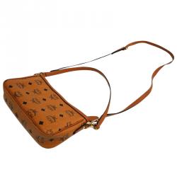 MCM Cognac Visetos Coated Canvas Heritage Zip Up Crossbody Bag