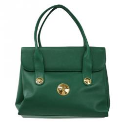 MCM Green Leather Flap Top Handle Bag