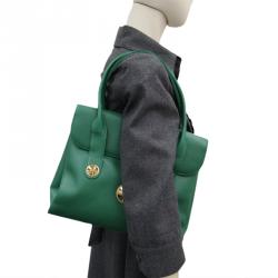 MCM Green Leather Flap Top Handle Bag