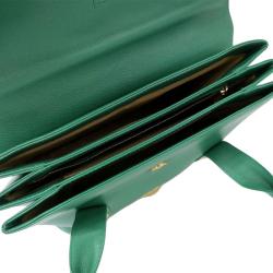 MCM Green Leather Flap Top Handle Bag