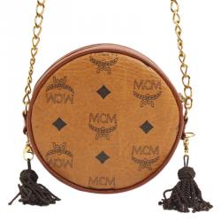 MCM Cognac Visetos Coated Canvas Shoulder Bag
