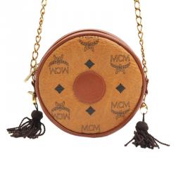 MCM Cognac Visetos Coated Canvas Shoulder Bag